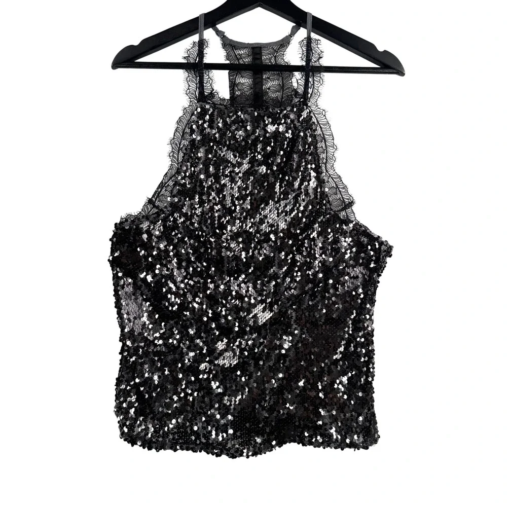 Intimately Free People take me away cami Sequin Halter Top lace whimsigoth‎ sz L